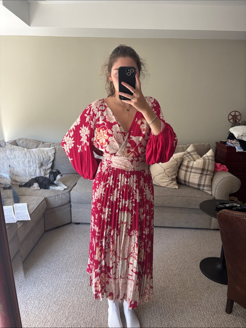 Kobi Halperin Red and Cream Floral Wrap Maxi Dress